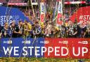 Southampton FC players celebrate winning the Championship playoff final at Wembley Stadium against Leeds United. Picture: Richard Crease