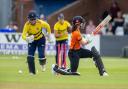 Southern Vipers Maia Bouchier is bowled by South East Stars Tilly Corteen-Coleman during the Charlotte Edwards Cup semi-final