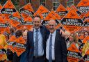 Danny Chambers (left) and Sir Ed Davey at the Lib Dem rally in Winchester