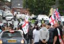 People protest in Sunderland city centre following the stabbing attacks on Monday in Southport. Protests are planned for Hampshire