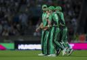 Southern Brave's Laurie Evans (centre) celebrates with teammates after catching out Birmingham Phoenix's Liam Livingstone (not pictured) during the super five over during The Hundred Men's Eliminator match at The Kia Oval, London.