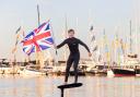 16-year-old national champion wingfoiler, Hugo Dobrijevic, opened the Southampton International Boat Show in style by performing slips, tricks, and skills