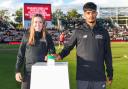 Young cricket players Eve O’Neill and Abubakar Rasheed switched on the new solar panels