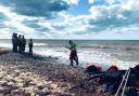 Rescue teams at the West Wight beach.