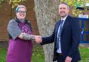 Head butcher Suzi Howard and Cams Hill headteacher Ian Hudson