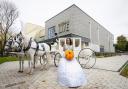 Cinderella pantomime launch at Fareham Live,  Fareham, Hampshire, Great Britain Press photocall 28th October 2024 Runs from 13th December 2024 to 5th January 2025.  Rhiannon Bacchus as CinderellaHorse and Carriage supplied by Madgwick