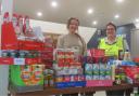 Lion Ruth Blake presented the recent food donation to Eve Ibbott from the Romsey Foodbank