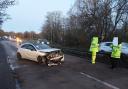 A crash has closed Southampton Road in Titchfield after a car ploughed into barriers