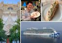 Clockwise from left: the Seville Cathedral, fondant fancy making, a marinera tapas from Murcia, and the Sky Princess ship