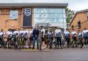 Darren Ridge (centre) with Matt Le Tissier and the cycling team at Ridown headquarters in Whiteley