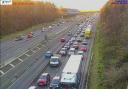 One lane blocked causing congestion on the M27