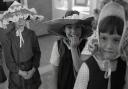 Wimpson First School Easter bonnets. Michelle Jewell bites her fingernails ahead of the judging. March 20, 1987.