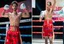 Yuvraj Karia, left, and Vijayraj Karia, right, after winning their fights in Thailand at the start of April.