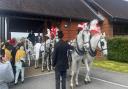 Hundreds gathered to pay tribute to Dara Singh Potiwal, who was brought to Wessex Vale Crematorium by horse and carriage.