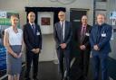 Professor of Photonics, Anna Peacock, Osamu Wakimoto, Executive Officer from Jeol Japan, Science Minister Lord Patrick Vallance, Vice-Chancellor of the University of Southampton, Professor Mark E. Smith and Professor Graham Reed