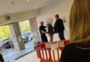 Picture shows moment man is arrested after woman stabbed at office