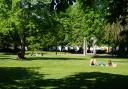 People enjoying the warm weather in Palmerston Park