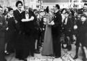 VE Day celebrations 8th May 1945 at the end of the Second World War. The Mayor of Southampton, J.C. Dyas, danced with Mrs R.J. Stranger, while the Mayoress dances with Councillor R.J. Stranger during the VE-Day celebrations on the forecourt of the Civic