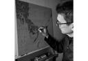 Cy Baker drawing red squirrel at Alverstone Mead Nature Reserve.