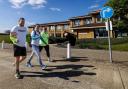 Lt Danny Clarke, Cdr Lynne Anderson and Lt Tracey Parrott at begin the 80km walk as part of the VE Day 80 Challenge at HMS Sultan