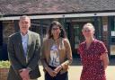 Suella with Iain Cameron (Chief Executive) and Jo Fricker (Clinical Director) both of Rowans Hospice