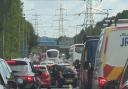 A driver was taken to hospital yesterday after crashing a lorry into the central reservation of the M3.