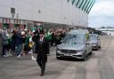 The hearse of Sir Tom Farmer was driven past Easter Road (Andrew Milligan/PA)