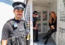 L-R: PC Dominic Evans, PC Katie Pack, PCC Donna Jones in Commercial Road, Portsmouth