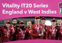 England's Harry Brook and team-mates celebrate with the trophy after winning the third Men's International Twenty20 match at the Utilita Bowl, Southampton. Picture date: Tuesday June 10, 2025. PA Photo.