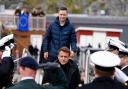 French President Emmanuel Macron visits the Danish frigate F363 Niels Juel in Nuuk, Greenland (Mads Claus Rasmussen/Scanpix via AP)