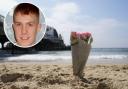 A floral tribute was left on the beach following the deaths of Joe Abbess,17, and 12-year-old Sunnah Khan in 2023