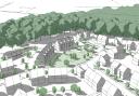 Mock-ups of 150 new homes at land at Denham's Corner in Horton Heath.