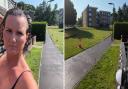 Becky Voller stands in front of the retarmacked pavement that caused her problems this morning.