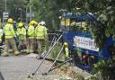 The bus crashed in the River Itchen off Bishopstoke Road