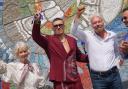 Ukrainian boxer Oleksandr Usyk and Sir Richard Branson with Vladyslav Chechotkin (right) and deputy mayor for culture and the creative industries Justine Simons, unveil the Kestrel Mosaic (Yui Mok/PA)