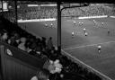 Hospital Broadcasting Association very first radio broadcast from the Dell in October 1952. Leslie Sullivan, chairman of the Toc H branch, pictured commentating (seen in the far left of the Photo) on the match between Saints and Doncaster Rovers.