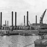 Construction of the Mulberry Harbour at Southampton docks ahead of the D-Day landings..