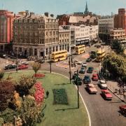 Wonderful old postcard from 1974 of Bournemouth Square was sent in by Daily Echo reader Roy Freer. It shows the old roundabout and junctions leading to Richmond hill, left, with Old Christchurch Road and Gervis Place to the right.   Do you remember