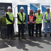 St mark's topping out ceremony (left to right: Clifford Kinch, Councillor James Baillie, Stephanie Bryant, Robert Sanders, Councillor Daniel Fitzhenry).