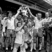 The Saints team (goalkeeper Ian Turner left) celebrate their FA Cup win in 1976