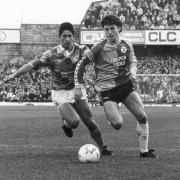 Saints v Derby  28/11/87Wide men Andy Townsend and Nigel Callaghan in a contest for supremacy out on the left wing