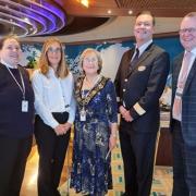 The Lord  Mayor, Valerie Laurent, centre, with hotel manager Paul Goodenough at the charity event