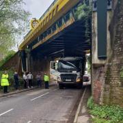 A lorry stuck under Greatbridge Road railway bridge in Romsey on May 2, 2024.