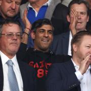 Prime Minister Rishi Sunak pictured in the director's box against West Brom