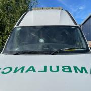 Damage to South Central Ambulance vehicle after rocks thrown in Cosham