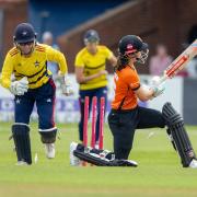 Southern Vipers Maia Bouchier is bowled by South East Stars Tilly Corteen-Coleman during the Charlotte Edwards Cup semi-final