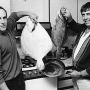 Bert Waller and Chris Vance with their turfot. October 1, 1982.
