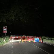 The road closure on the A334 near Shedfield Equestrian Centre