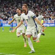 Harry Kane and John Stones celebrate during England's 2-1 win over Slovakia on Sunday