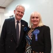 Sir Julian Lewis and his wife Fiona at the New Forest East count